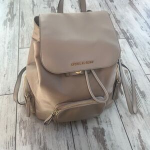 Michael Kors “Abbey” Cargo Nylon Backpack – Cream/Tan, Gold Hardware, Pre-Owned